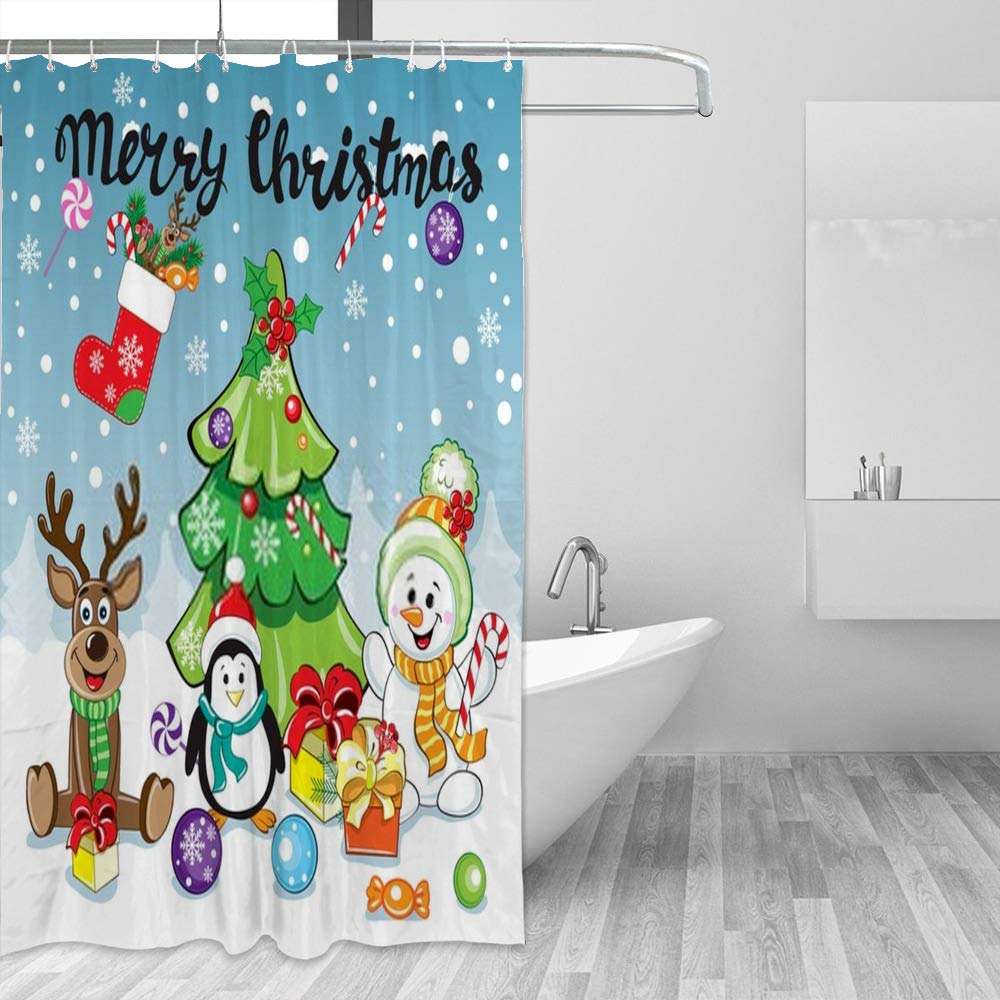 Rideau de douche Chenhong en polyester motif Cerf de Noël 180x180 cm avec 12 crochets