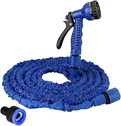 Mangueira Jardim Expansível 12 Metros, Super Resistente com 7 Tipos de Jatos d'Água - Versátil para Jardim, Quintal e Limpeza (Azul)
