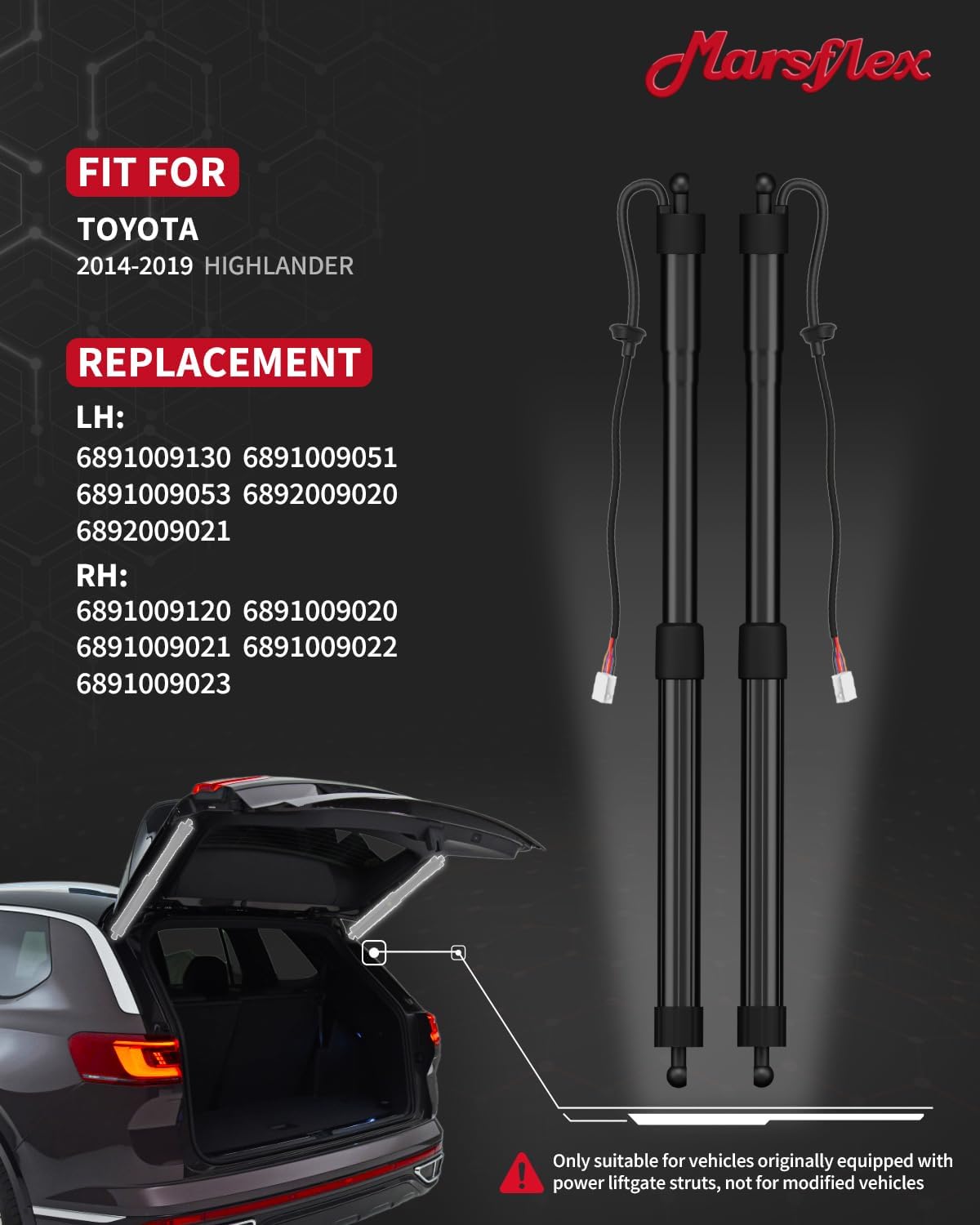Marsflex Liftgate Actuator Compatible with Toyota Highlander 2014-2019 Electric Rear Hatch Lift Struts 1 Pair Trunk Tailgate Power Shock Support 2Pcs 6891009130 6891009120