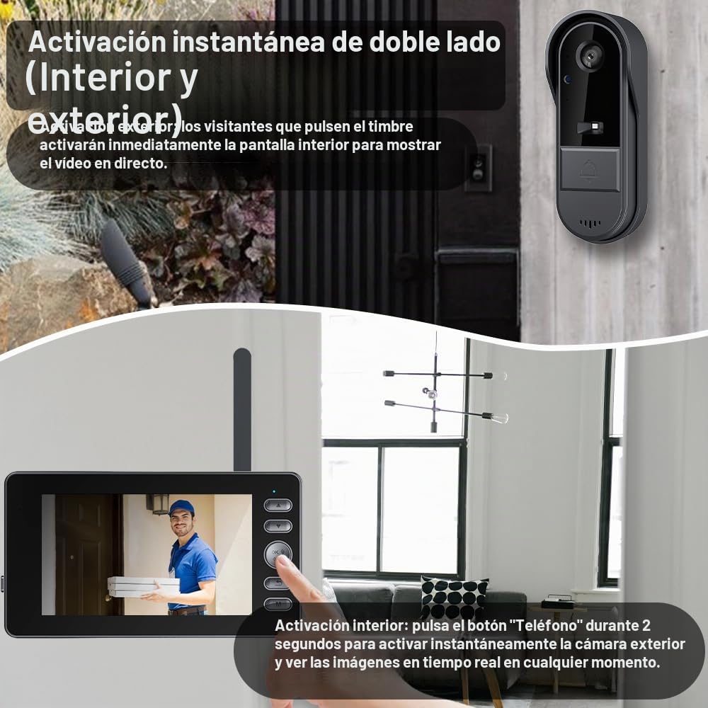 Zeerkeer 1080 Timbre inalámbrico con Cámara, Pantalla de 4,3 Pulgadas Videoportero Exterior IP65, Intercomunicador 2.4G Visión Nocturna, Timbre Inteligente Interior para Hogar