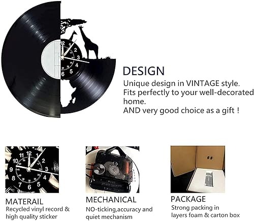 Miniatura 5 de QianZhou-Uk Reloj de pared de vinilo africano, reloj de pared retro silencioso de animales de safari, regalos de animales sudafricanos, decoración