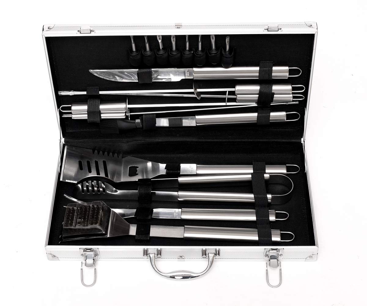 Set di utensili da cucina in acciaio inox, 18 pezzi, con valigetta (posate – senza incisione)