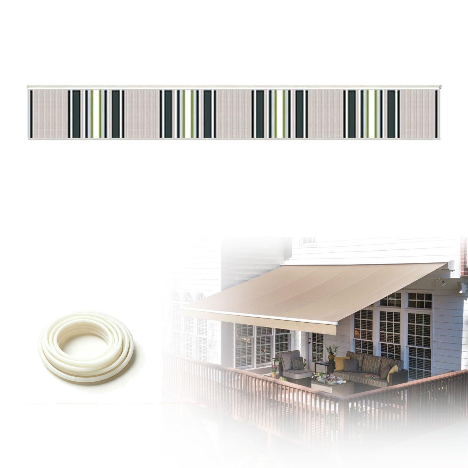 Straight Edge Awning Valance Replacement, H30cm Awning Border Fabric, Waterproof UV Resistant Polyester Valance for Patio Balcony Terrace Garden RV, Easy Installation(Multi-striped,B260cmxH30cm)