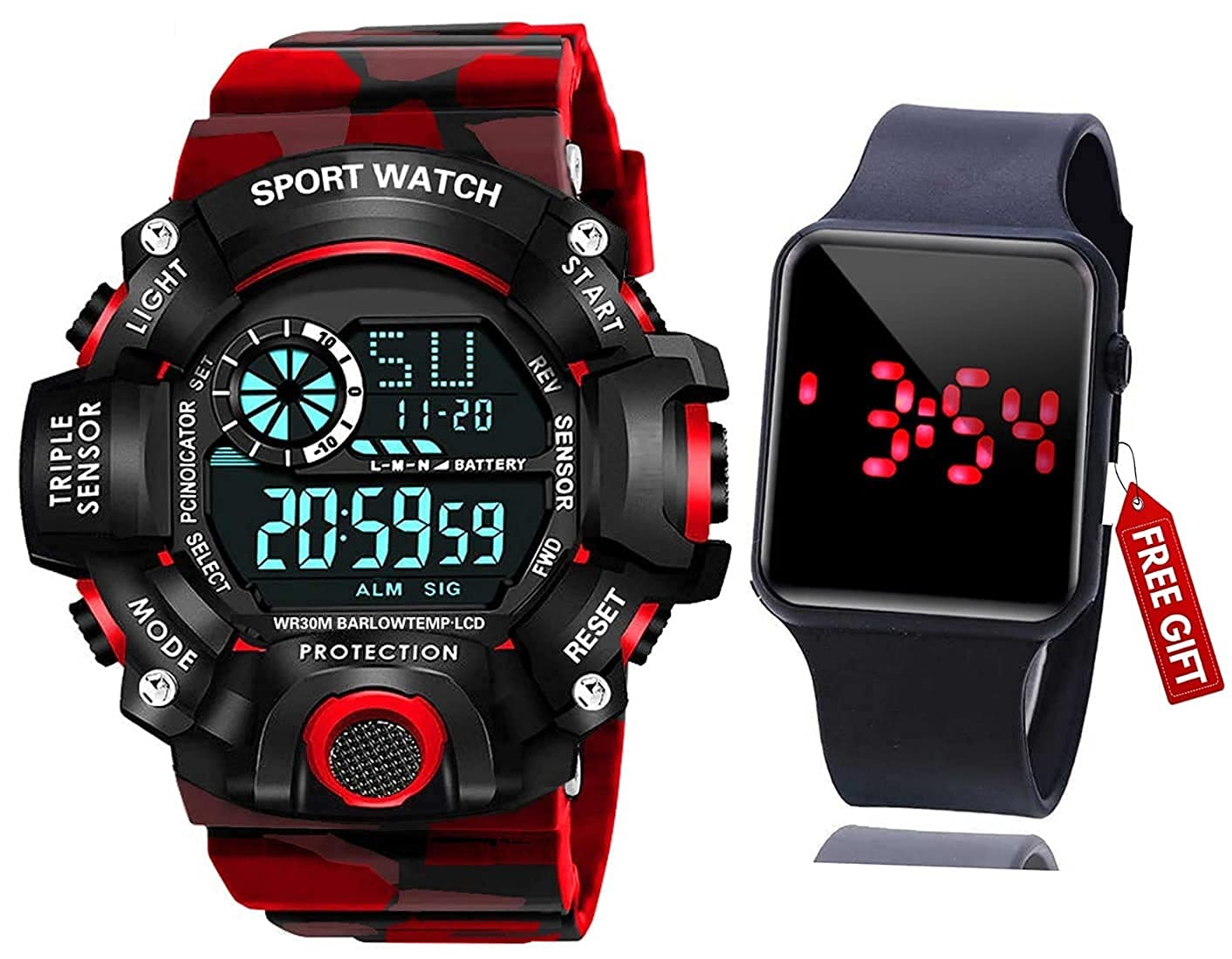 SELLORIA Brand - A Digital Watch with Square LED Shockproof Multi-Functional Automatic Red Color Army Strap Waterproof Digital Sports Watch for Mens Kids Watch for Boys Watch for Men Pack of 2 (B09D9GTXM1) Amazon Price History, Amazon Price Tracker