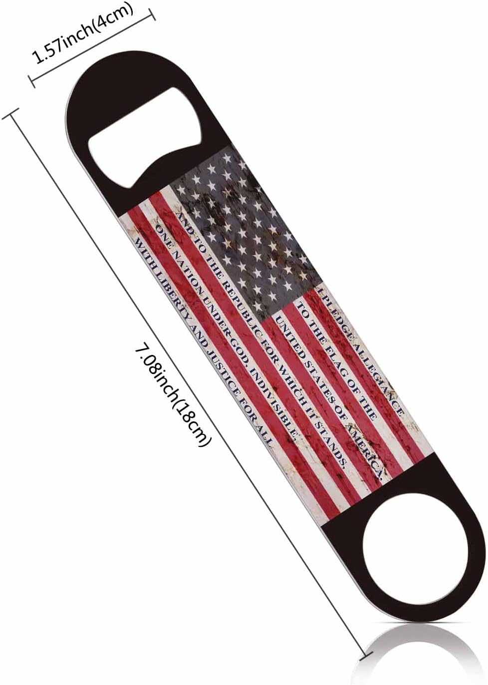 Usa Flag Stainless Steel Bottle Opener Pledge of Allegiance Written on A Weathered United States of America Flag Flat Beer Bottle Opener Keychain for Home Kitchen Bar Restaurant Party Gift image 2
