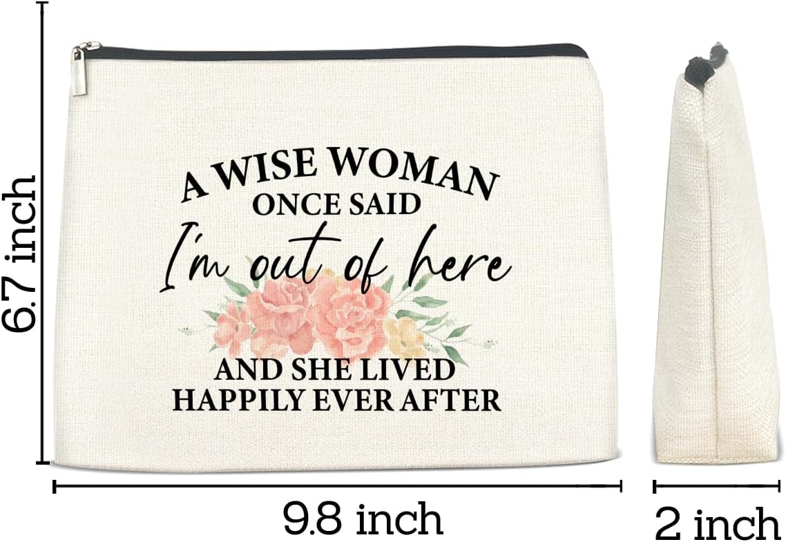 Retirement Gifts Makeup Bag, Retired Leaving Farewell Goodbye Gifts for Coworkers Employee Nurses Boss Teachers Cosmetic Travel Bag, a Wise Woman Once Said I'm Out of Here Toiletry Pouch for Purse image 2