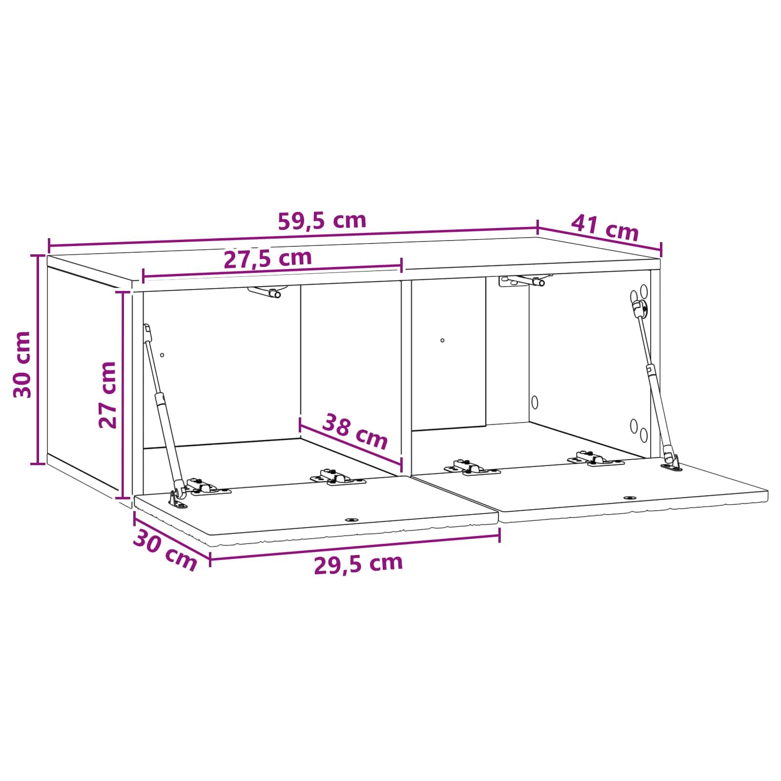 Mobile TV a parete Lowboard sospeso, 59,5 x 41 x 30 cm, mobile TV in legno, mobile multimediale sospeso con 2 ante per soggiorno, rovere affumicato in stile vintage