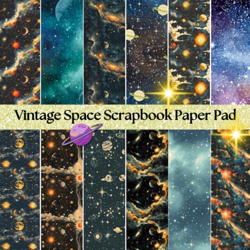 8 x 8" Vintage Space Scrapbook Paper Pad – Retro Galaxy Astronaut Planet Patterns for Scrapbooking, Card Making, Junk Journaling, DIY Paper Crafts & ... 12 Cosmic Designs, 24 Single Sided Sheets image 2