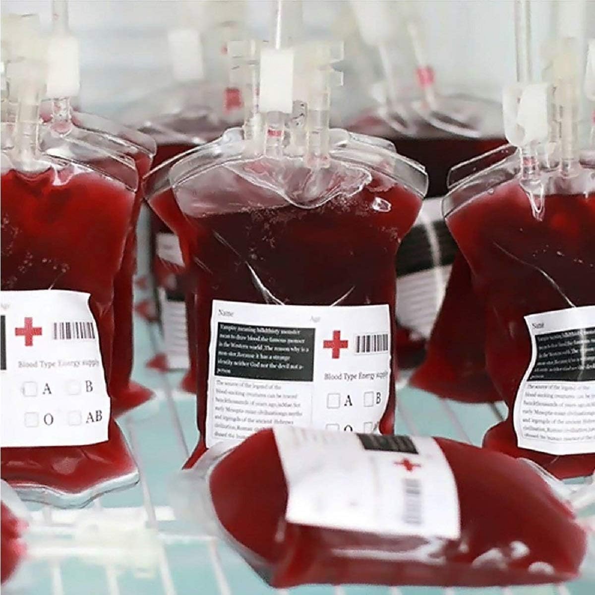 Blood Bag for Drinks Empty Drink Container Bag Halloween Party Cups with 50ml Syringe for Halloween Vampire Diaries Party Tricks, 350Ml X 10 Pack