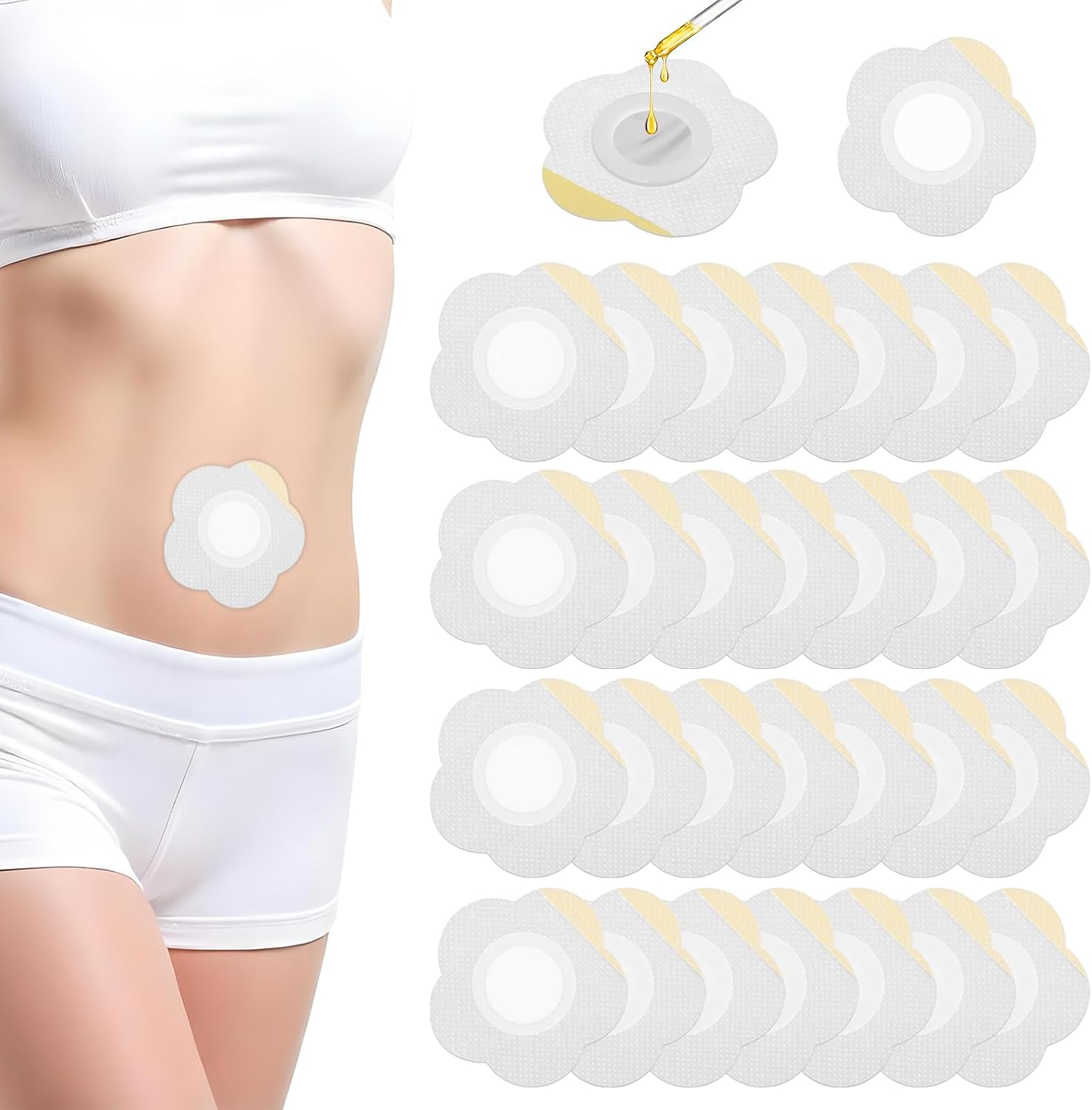 Qianyu 30 Pcs Disposable Castor Oil Pack Wrap Belly Button Self-Adhesive Castor Belly Button Wrap Pads Highly Absorbent Spunlace Cloth Organic Cover Compress Patches Oil Not Included No Wash