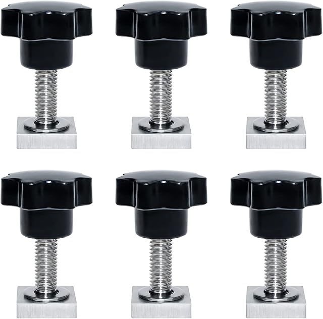 T-track Adaptor T-slot Nuts Adapter M8 x 30 mm T-Nut Adaptors Stainless Steel with Star Female Knob Washers for Railing Rails, Cycle Carrier, Machinery Equipment(Set of 6)