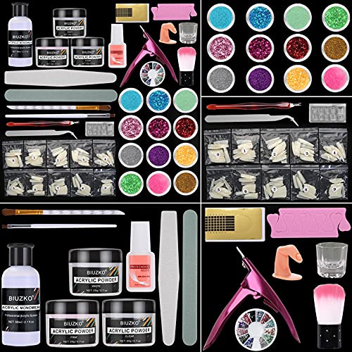 Acrylic Nail Kit Acrylic Powder and Liquid Set, Full Nail Kit Set Professional Acrylic with Everything, DIY Acrylic Nail Kit with Monomer Practice Finger Brush Tips for Beginners