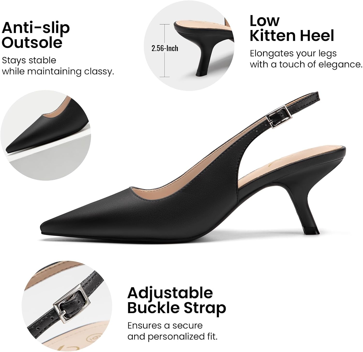 Athlefit Women's Low Kitten Heels Closed Pointed Toe Slingback Dress Pumps Shoes for Wedding Work Office - Image 4