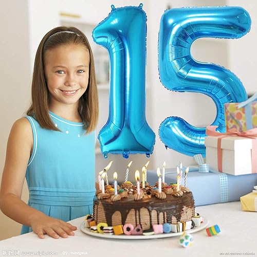 Miniatura 3 de 2 globos gigantes de papel de aluminio de 40 pulgadas con el número 15, globos gigantes de Mylar para decoración de fiestas de cumpleaños,