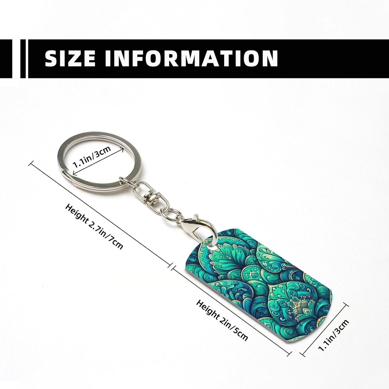 Dark-Teal-Dragon-Scales Aluminum Metal Keychain With Key Ring For Everyday Use image 4
