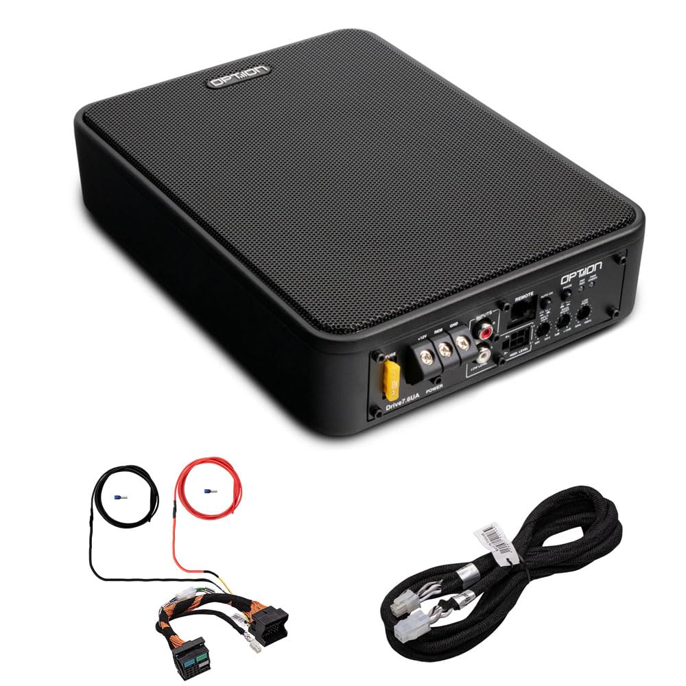 Option DRIVE7.6UA zestaw do pojazdów z Power-Quadlock – aktywny subwoofer pod siedzeniem, w zestawie złącze Plug & Play