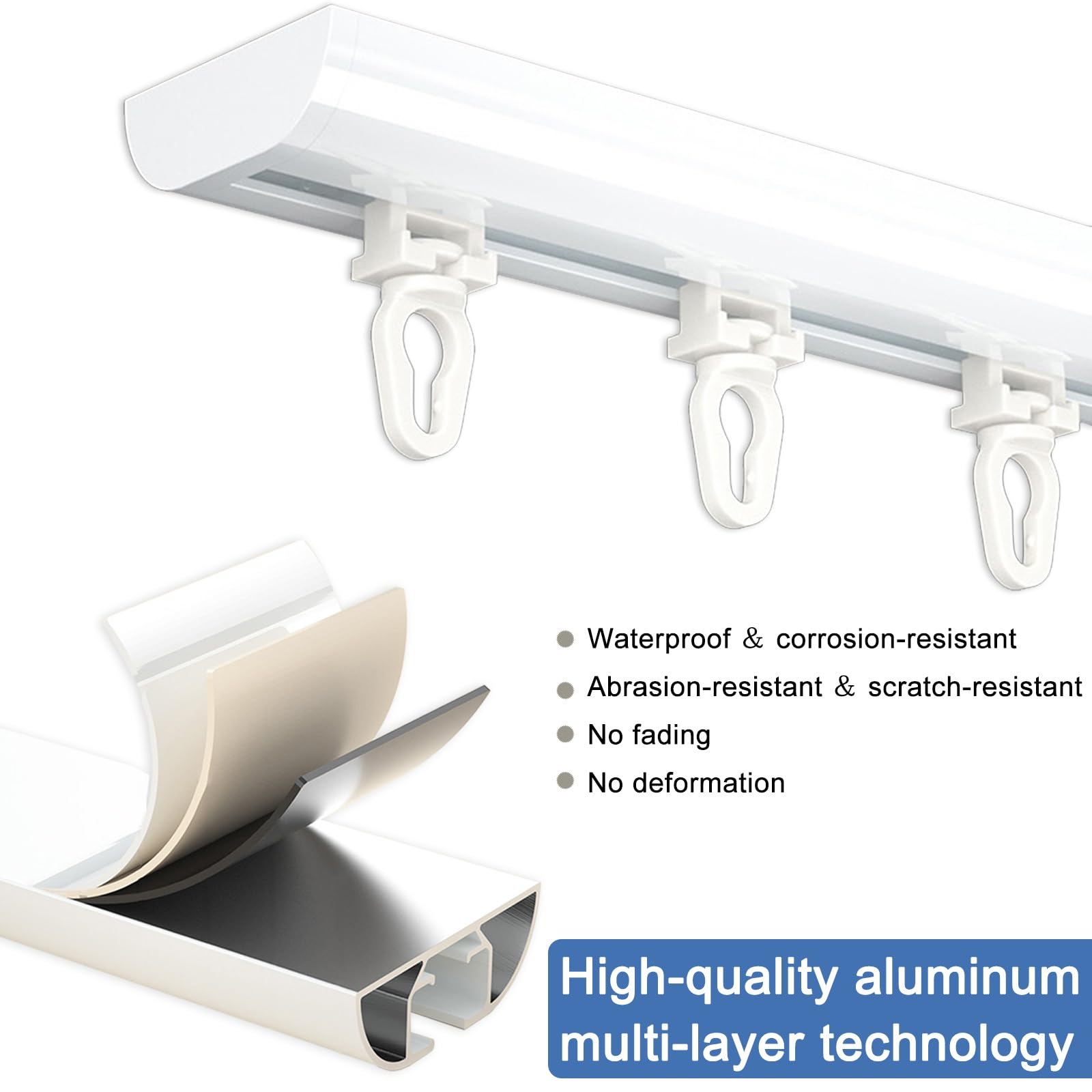 Rail de rideau en forme de S ultra fin en aluminium pour baies vitrées et cloisons de séparation de pièce 240 cm