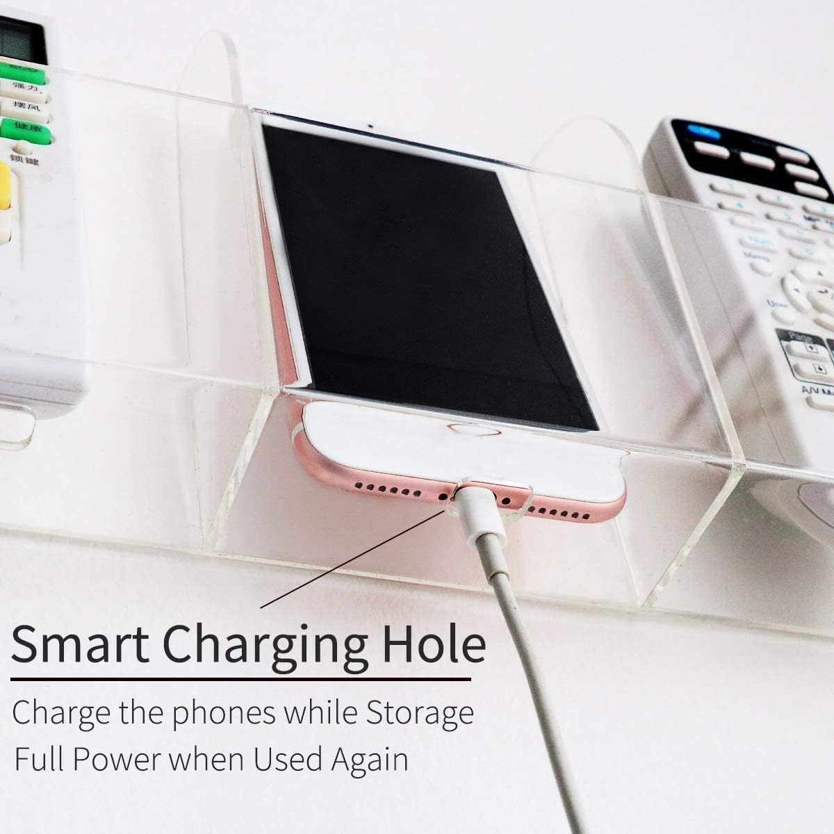 Large Acrylic 3-Slot Wall Mounted Smart Phone Charging Holder Station Clear Hanging TV Remote Controls Holder Media Organizer Wall Pansyling