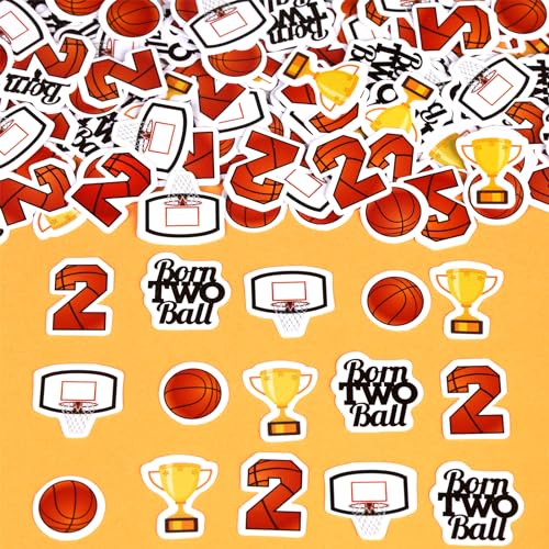 JOYMEMO 200 Pieces Born Two Ball Basketball Birthday Confetti Basketball Themed 2nd Birthday Party Decorations Boys Double