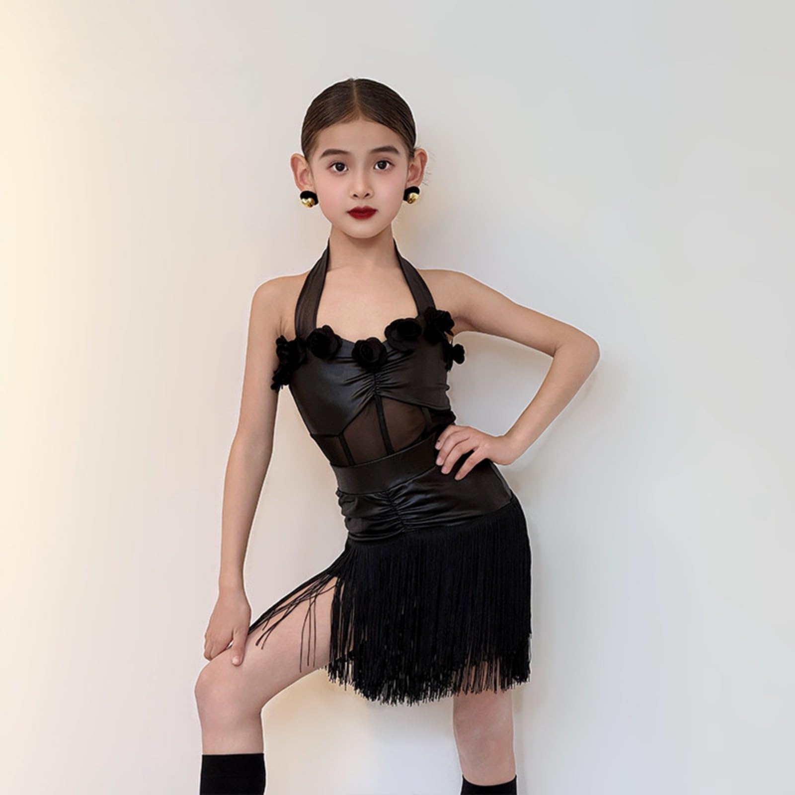 MEECHI Abiti da Ballo Latino con Fiori 3D Body Senza Maniche for Bambine