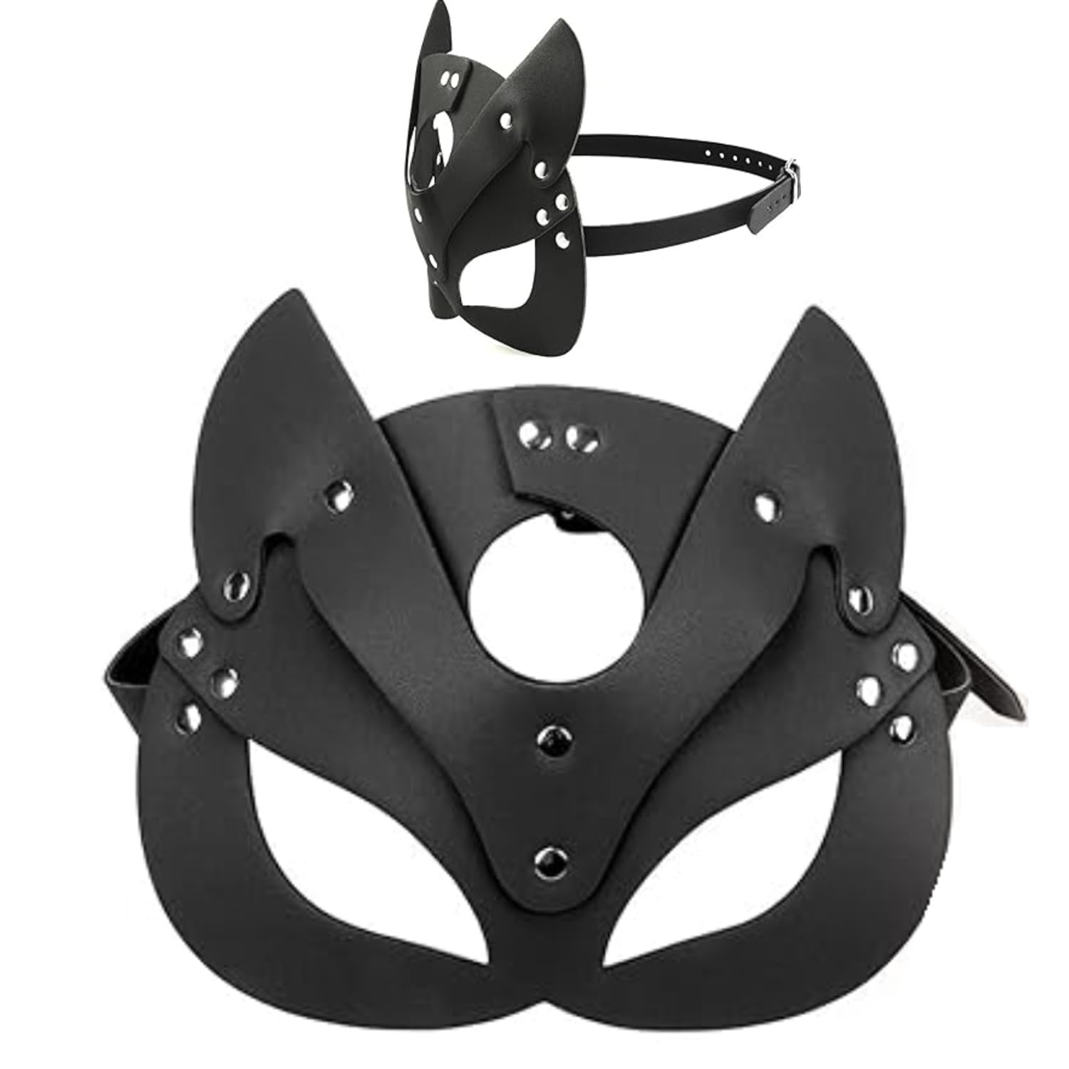Jjiaolinin Women's Black/Silver Leather Cat Mask, Sexy Masquerade Mask For Pu Leather Mask, Carnival Christmas Party Eyemask, Cosplay Costume Props Halloween Party Masquerade Mardi Gras Carnival Accessories