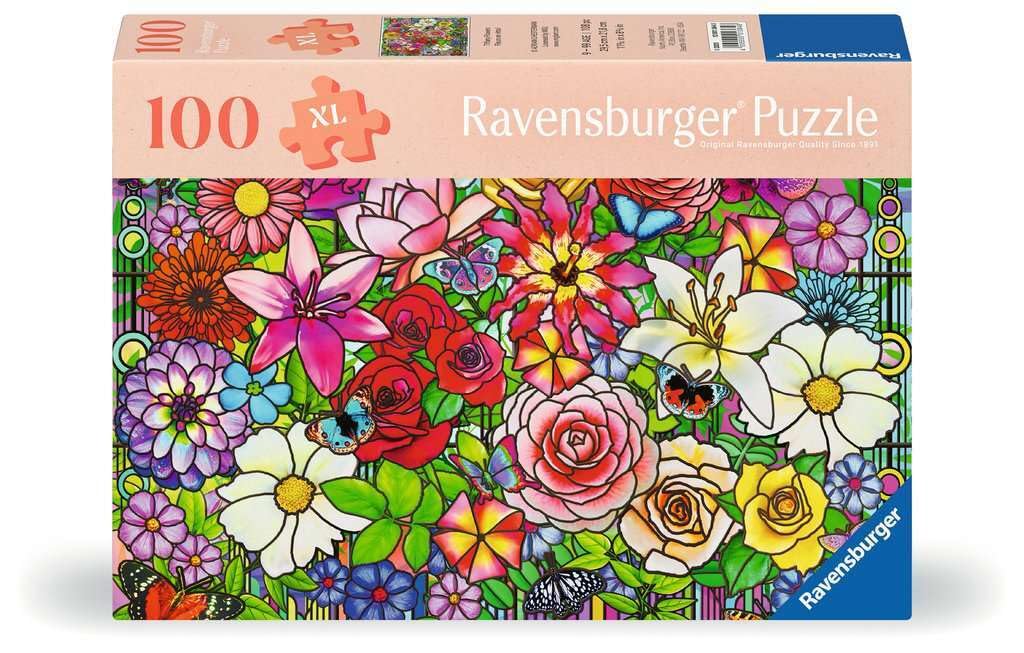 Ravensburger Feel Well & Puzzle & Board - Tiffany Flowers, 100 piece for Adults and Kids Age 9 Years Up, Multicolor
