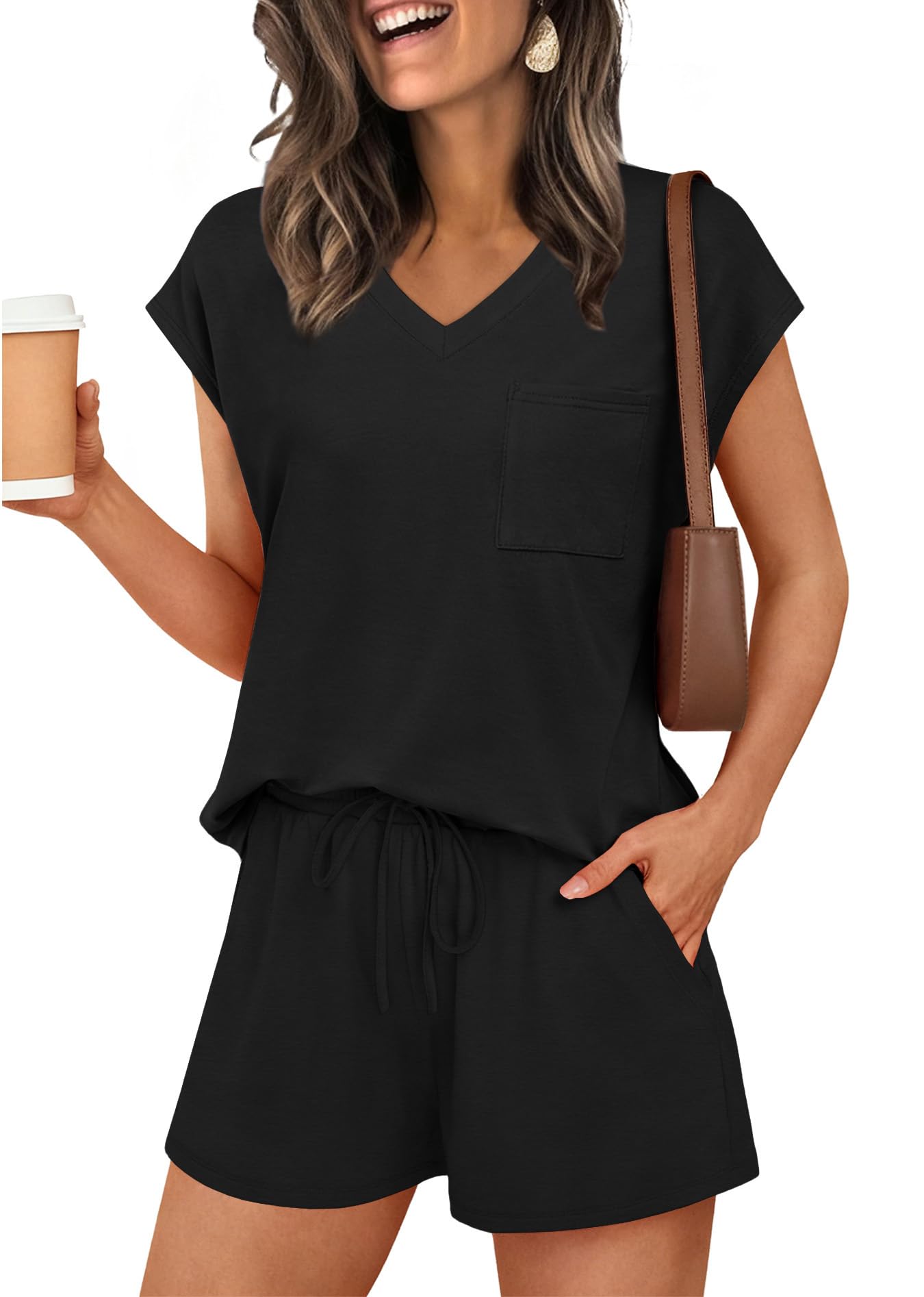 RUMIA Lounge Sets for Women 2 Piece Cap Sleeve Pajamas Short Sets with Pockets S-3XL