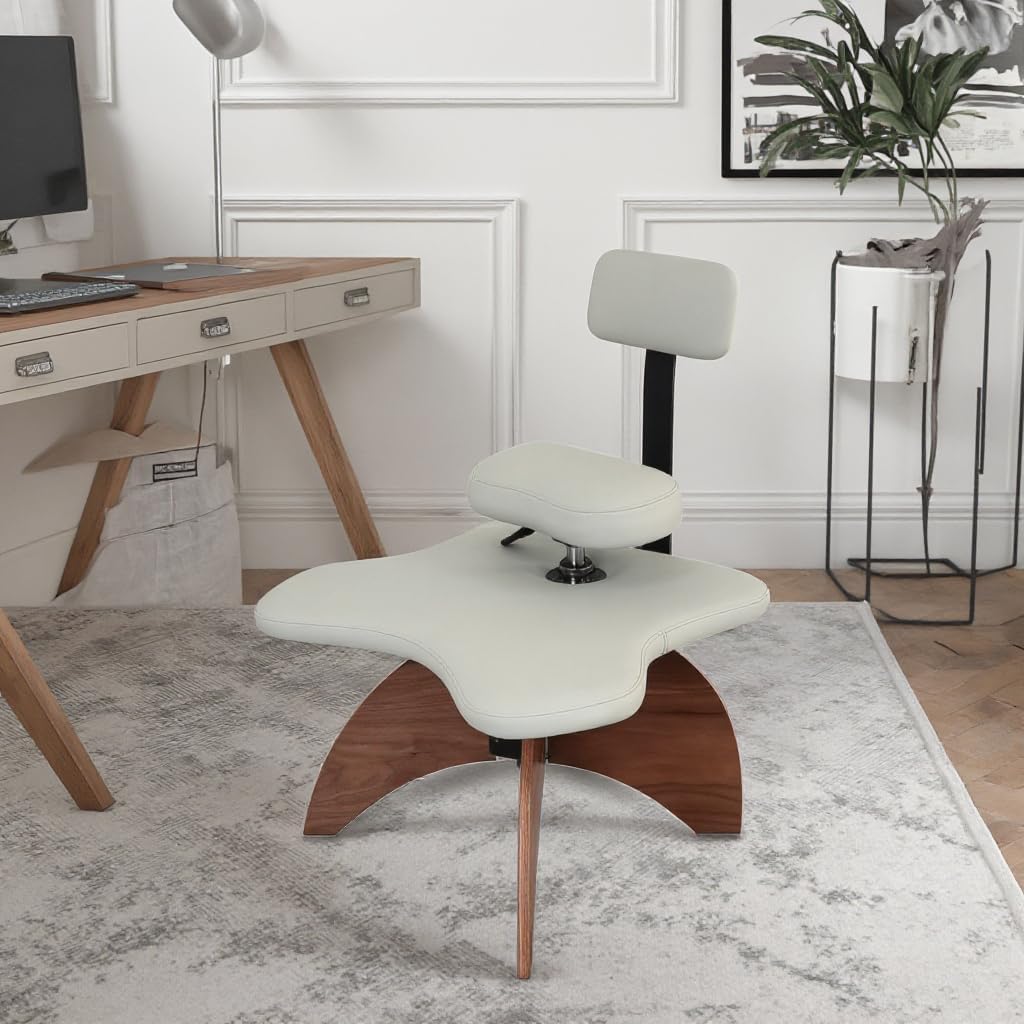 Ergonomic Kneeling Chair with Back Support and Wooden Base