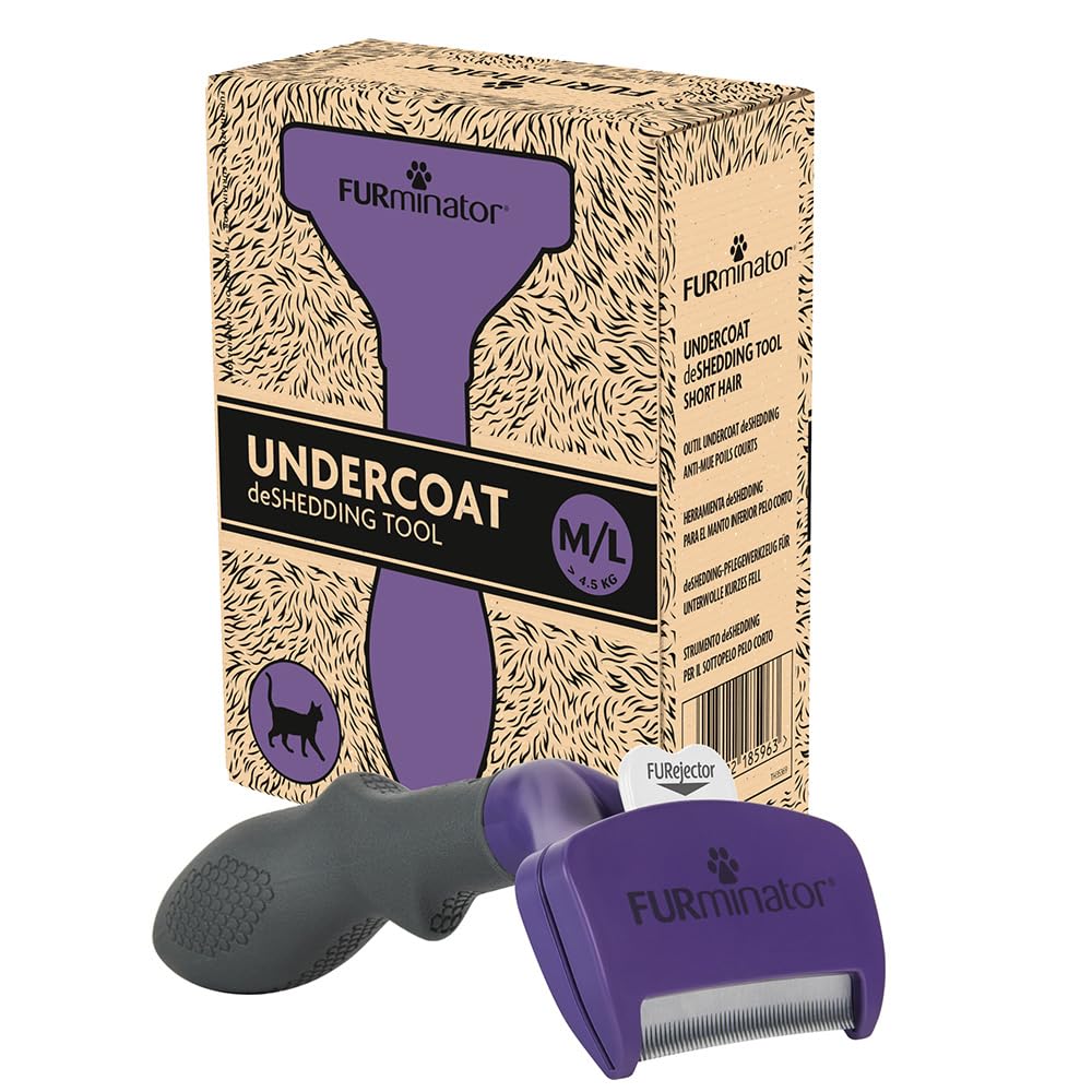 FURminator deShedding Tool M-L, Brush for Medium and Large Shorthaired Cats to Remove Undercoat, Recyclable Packaging