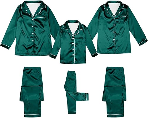 Rtdyvyuhb Family Christmas Pajamas Matching Sets Satin Silk Button Down Xmas Pjs
