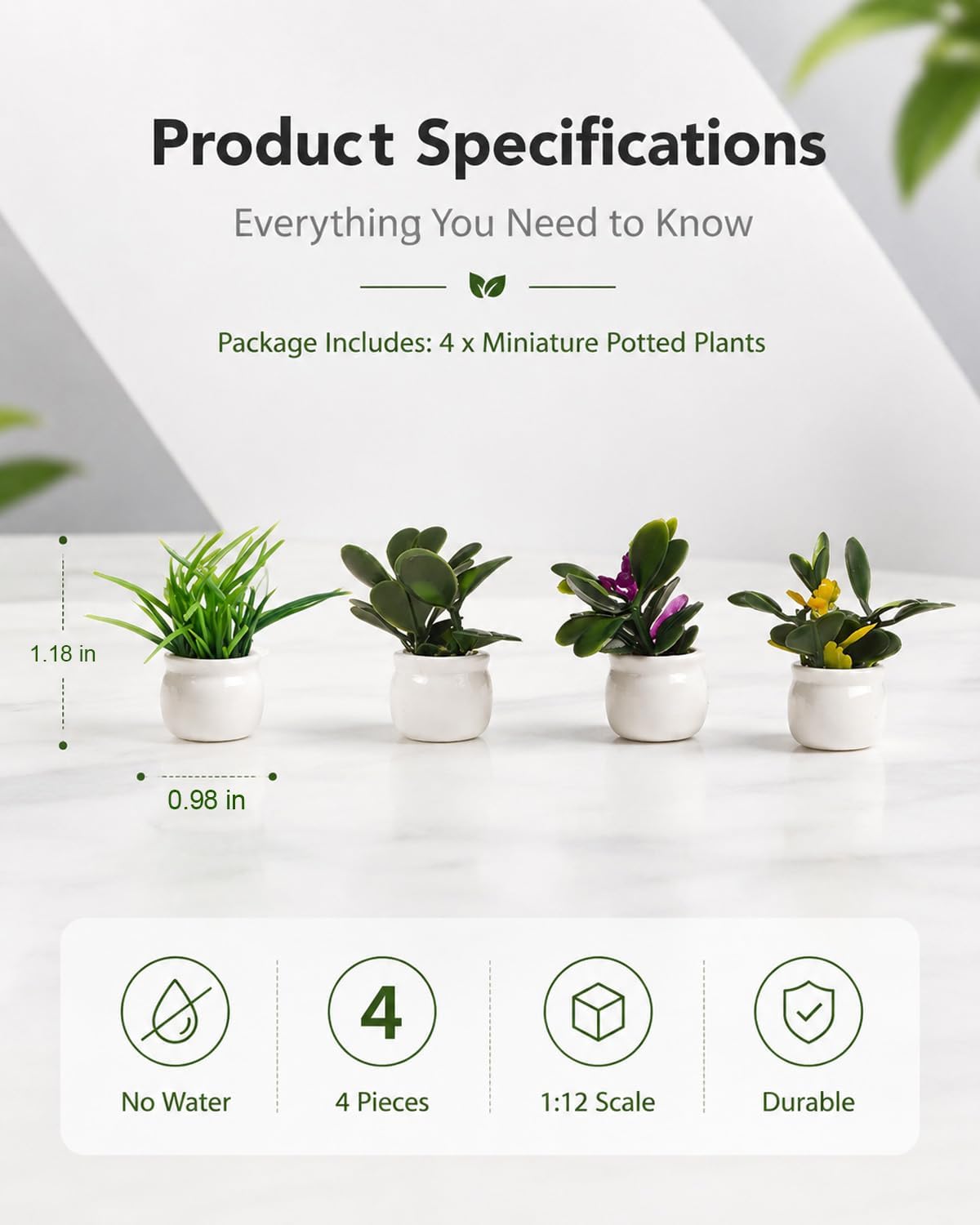 4 Pcs Doll House Plants, Miniature Potted Plants for Dollhouse Decor, Realistic Mini Plants Dollhouse Accessories for Living Room, Bedroom, Garden Scene Decoration image 2
