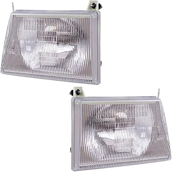 Brock Replacement Driver and Passenger Composite Headlights Headlamps Compatible with 1992-1996 E-Series Van F6UZ13008BA F6UZ13008AA