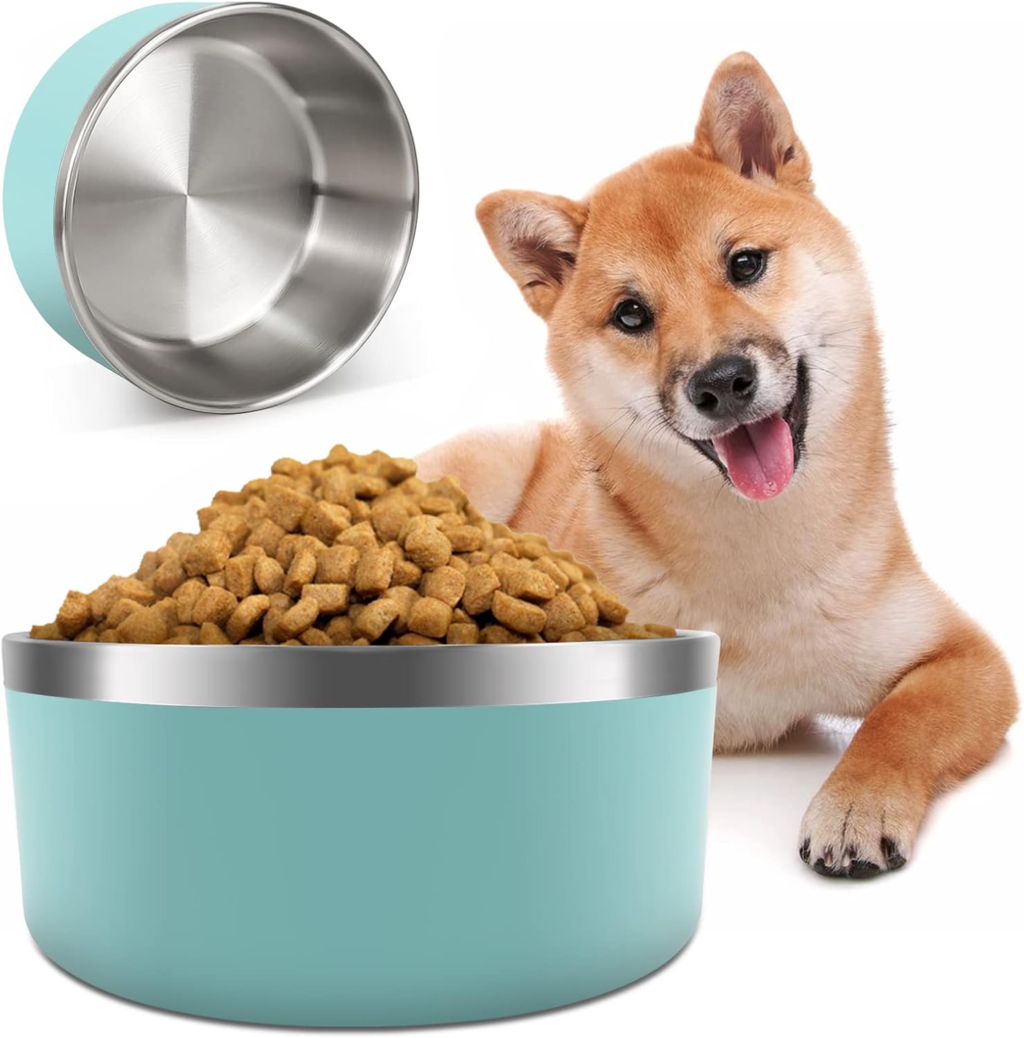 IKITCHEN Dog Bowl for Food and Water, 64 Oz Stainless Steel Pet Feeding Bowl, Durable Non-Skid Double Wall Insulated Heavy Duty with…