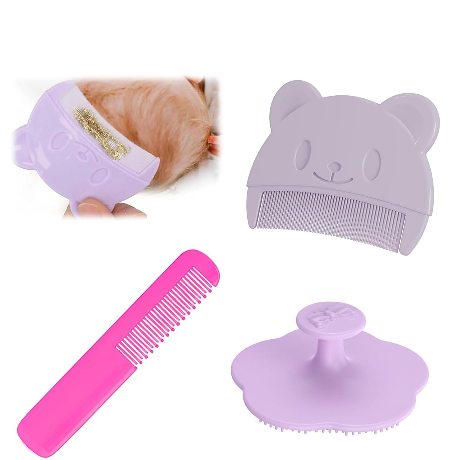 3er-Pack Babybürste für Milchschorf Entfernen - Sanfter Milchschorf Kamm für Neugeborene - Effektives Kopfgneis Entfernen Baby - Ergonomischer Baby Kamm und Badebürste Set