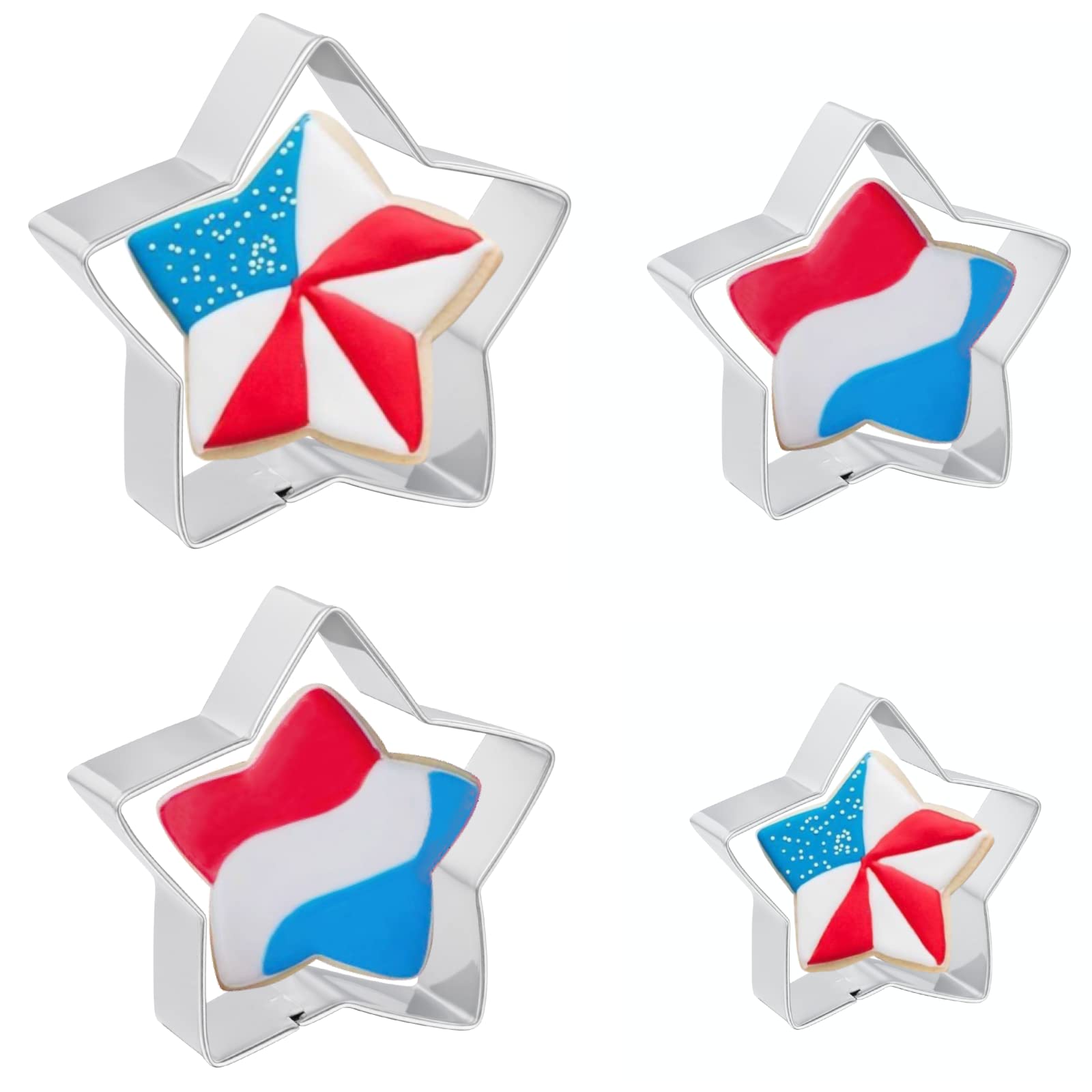 JOB JOL - Cortadores de galletas (4 unidades), diseño de estrella, para el 4 de julio