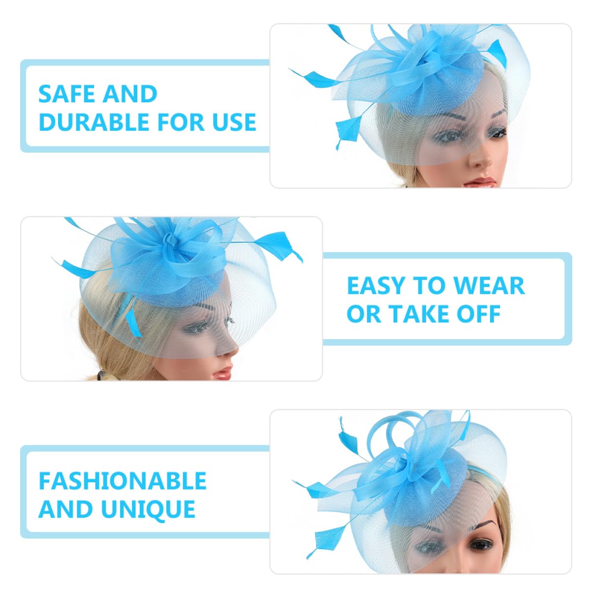 minkissy 4pezzi Fascinator Rete Fiore e Piume Copricapo Elegante per Matrimoni e Tea Party Accessorio Femminile per Cerimonie e Feste Lago