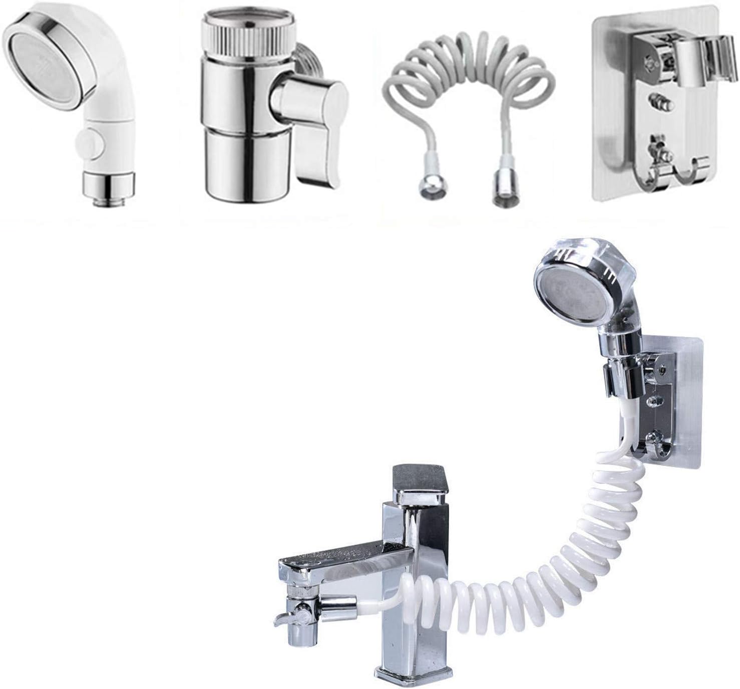 Shower Head Sink Hose Sprayer Attachment, Female Aerator and Hand Shower Spray Faucet Attachment with Hose, Pet Bath Spray, Dog Shower, Hair Washing Handshower for Utility Room, Bathroom, Laundry Tub