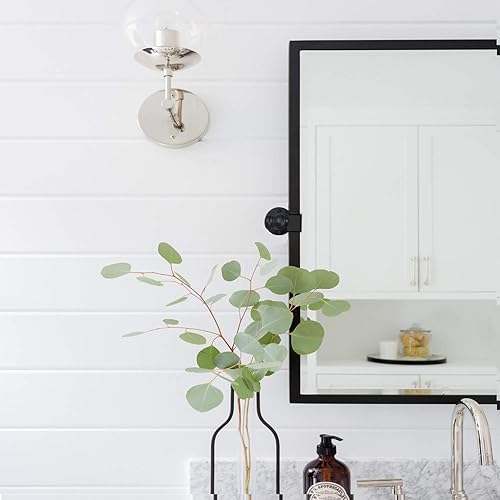 Miniatura 2 de TEHOME Espejo pivote de 20 x 24 pulgadas, espejo de baño rectangular con inclinación negra, espejos de tocador biselados con marco de metal