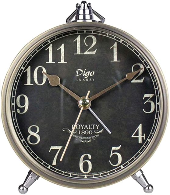 JUSTUP Table Clocks,5.2in Small Classic Non-Ticking Quartz Tabletop Alarm Clock Battery Operated Desk Clock with Backlight HD Glass for Bedroom Living Room Kitchen Indoor Decor (Arabic)