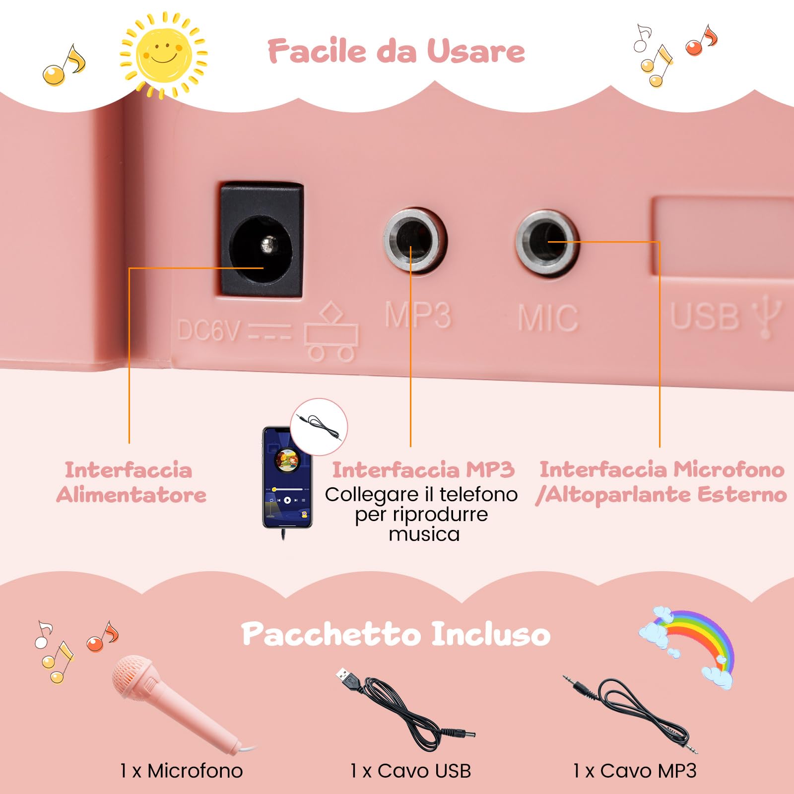 COSTWAY Set Tastiera Pianoforte per Bambini, Pianoforte Elettrico con 25 Tasti con Sgabello, Leggio e Microfono, Giocattolo Strumento Musicale per Bambini 3+ Anni