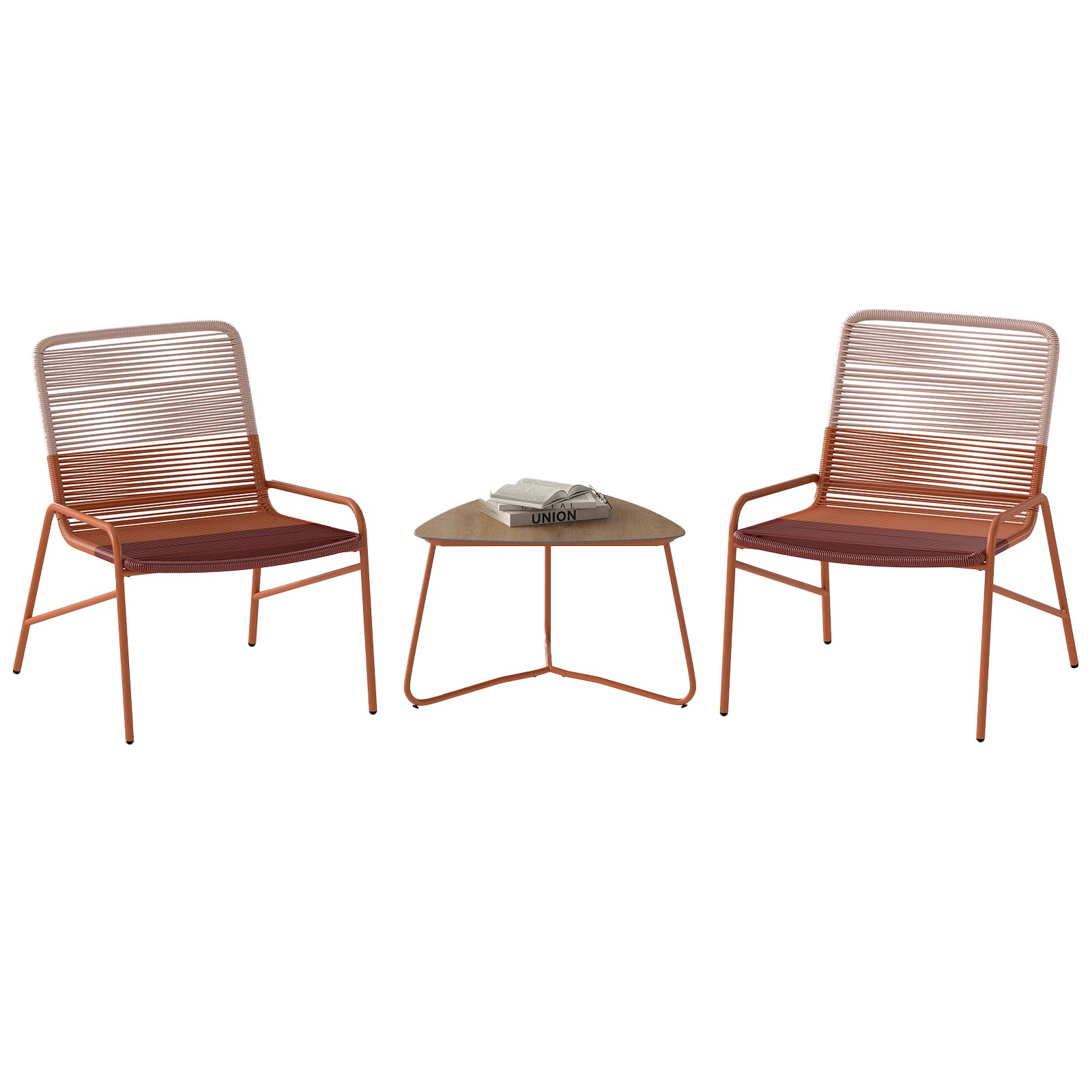 COSTWY Set Salotto da Giardino in Rattan PE, con 2 Sedie e Tavolo Laterale in Legno-Plastica, Set Bistro per Balcone, Portico e Cortile
