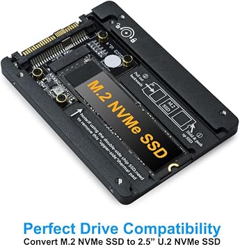 Kingwin M.2 to U.2 NVMe SSD Converter Enclosure PCIe NVMe Adapter for M-Key M.2 SSD to 2.5 U.2 (SFF-8639) Interface High-Speed PCIe 3.0/4.0 Support Aluminum Housing, Tool-Free Installation