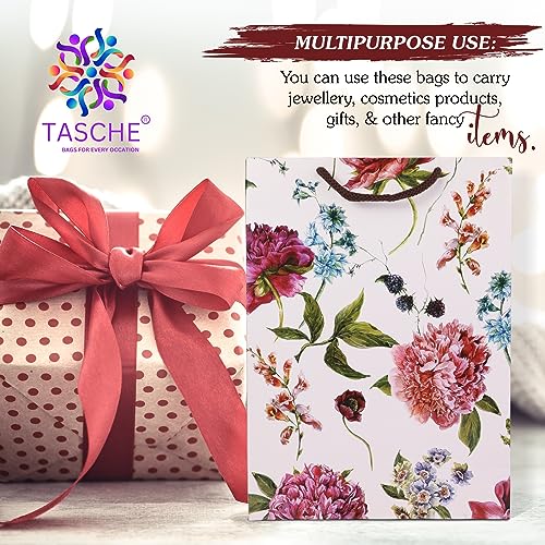 Image of TASCHE Alekhya Design Paper Gift Bags for Return Gift, Small Presents, Weddings, Birthday, Holiday Presents,Multicolor (20.32 x 7.62 x 27.94 Cm, Pack of 10)