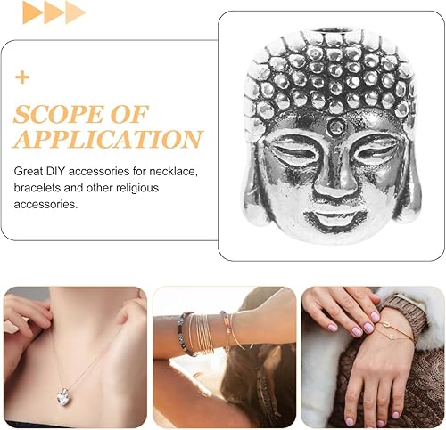 Miniatura 6 de 20 cuentas de metal espirituales pequeñas de Buda de doble cara de 0.394 x 0.354 in espaciadores para hacer joyas y pulseras (plateado)