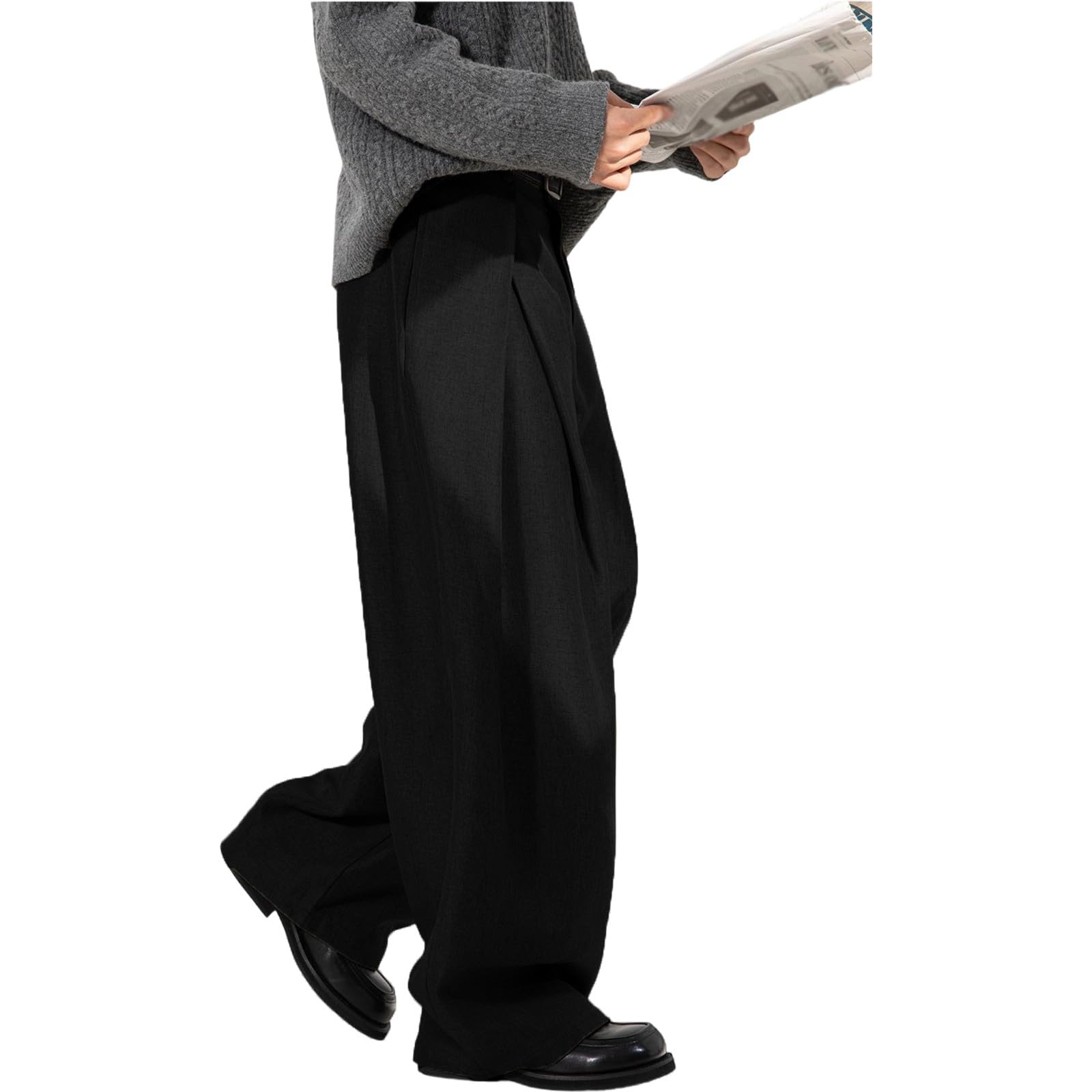 Générique Pantalon de Robe Homme Baggy Élégant Pantalon de Costume Élasticité Coupe Ample Jambe Large avec Plis et Poches à Utiliser pour Bureau Travail Serveur Commis