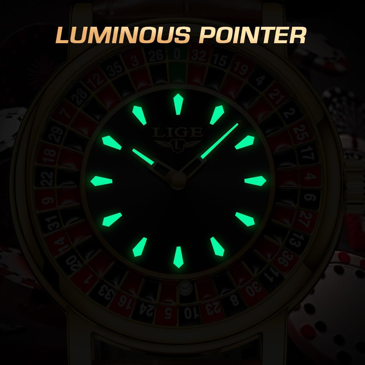 MASTOP Roulette Watch for Men Unique Luxury Quartz Analog Big Face Watch Waterproof Luminous Leather Wrist Watch Casual Fashion Style