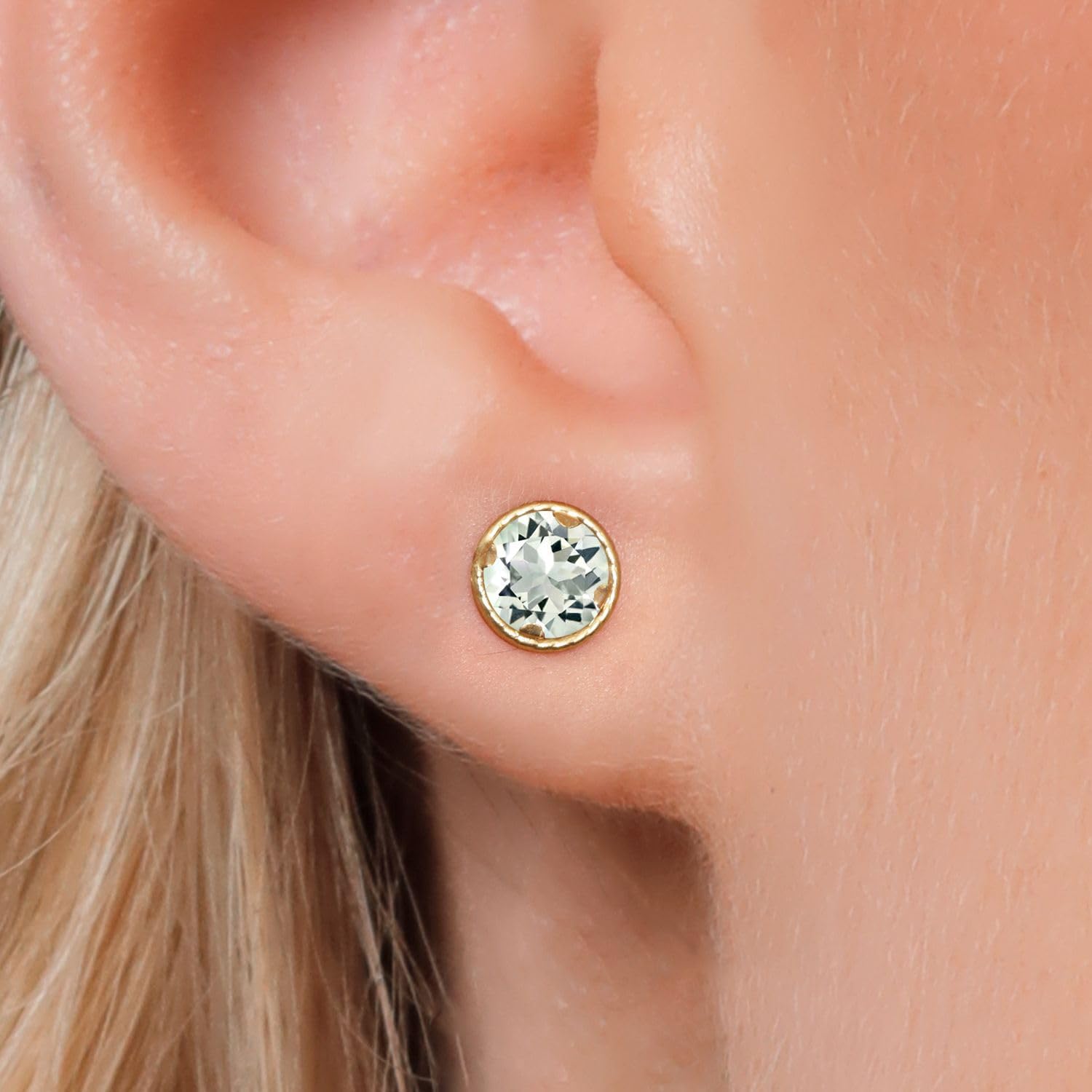 Gem Stone King 14K Gold 6MM Round Gemstone Birthstone Stud Earrings | Gold Earrings For Women Men
