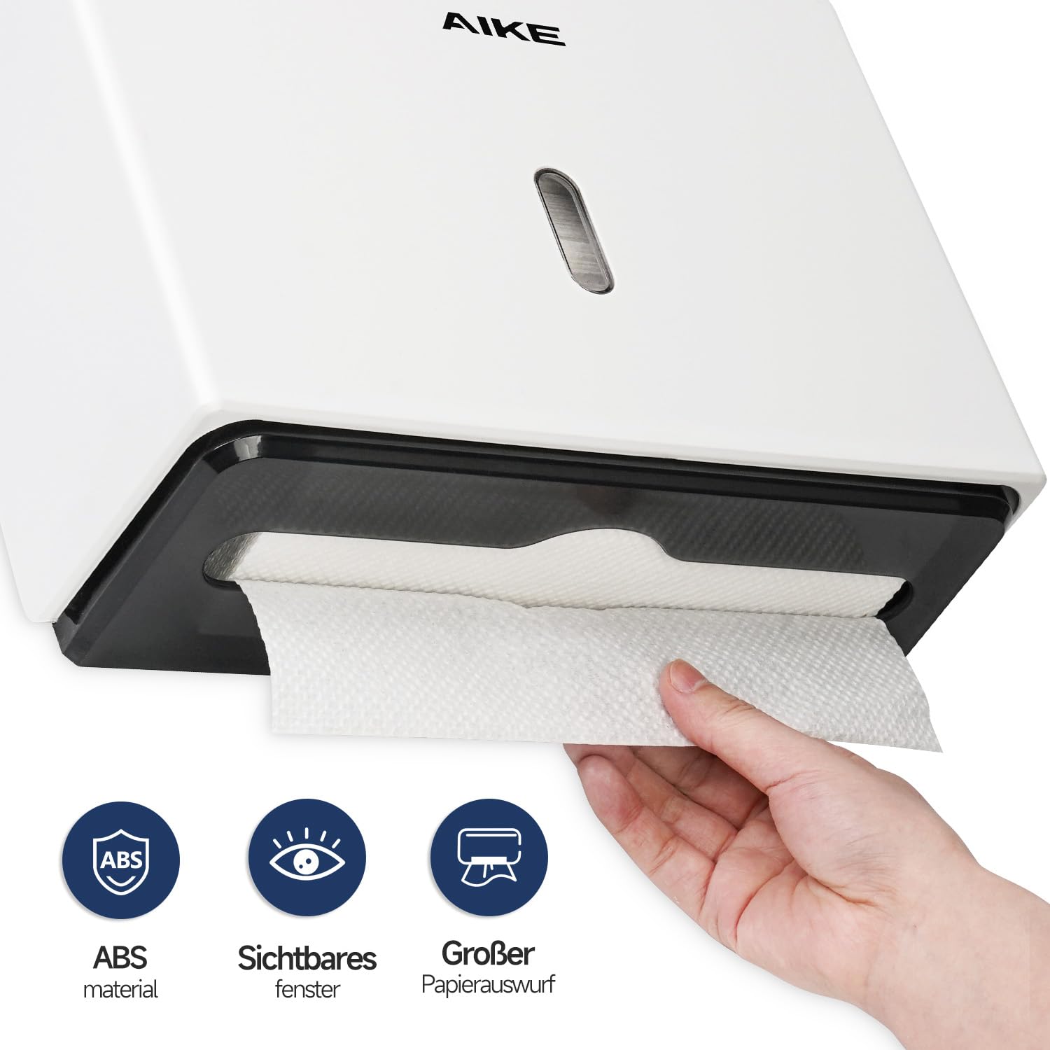 AIKE Papierhandtuchspender Wandbefestigung Kommerziell, 200+ Blätter für Z-Falt & 25.4x7.8 cm Multifalt-Tücher, Handtuchspender AK5102, Weiß
