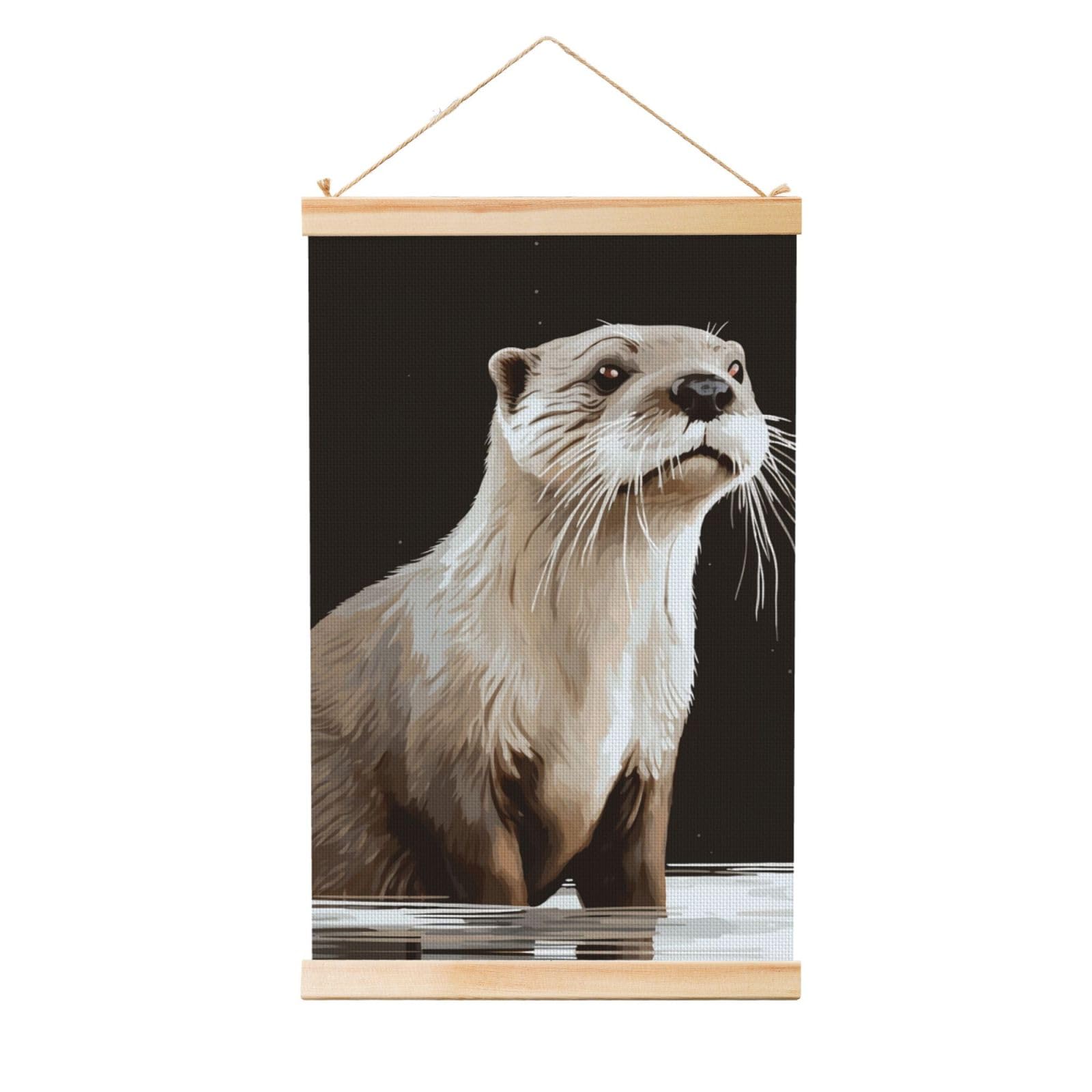 Otter Poster Wooden Shaft Hanging Poster Wall Hanging Banner Canvas Artwork with Wood Frames 12"x18" Modern Artwork Decor Ready to Hang Wall Art for Home Decor Scroll Painting