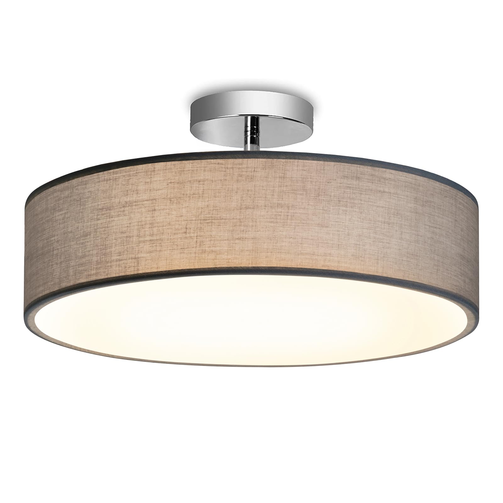 Zedelmaier Deckenlampe Deckenleuchte mit Stoff-Lampenschirm Wohnzimmerlampe Schlafzimmer Kinderzimmer Flur Lampe (Grau+Silber,Ø30x18cm)